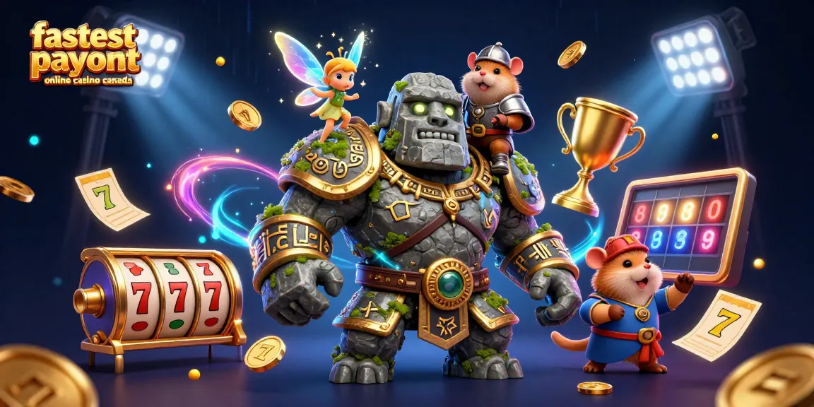 Spin reels to win at the fastest payout online casino canada, featuring a vibrant 3D scene with magical elements and characters.